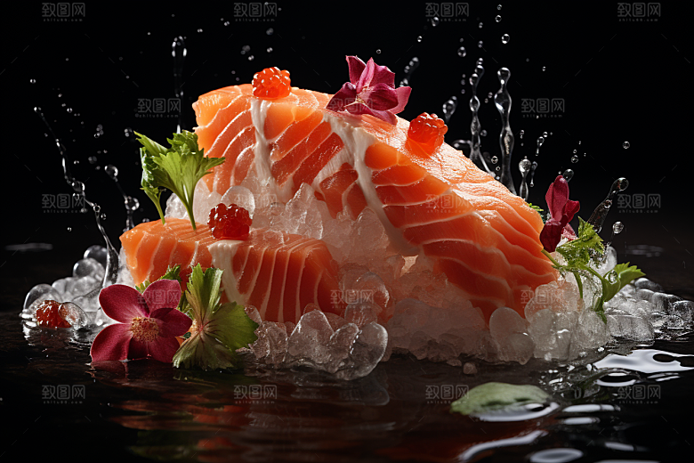 三文鱼美食生鱼片摄影图