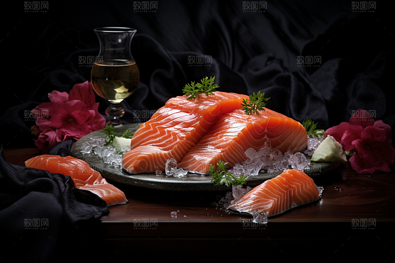 三文鱼生鱼片美食摄影图