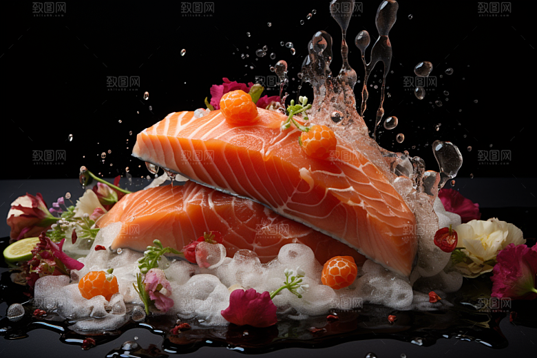 三文鱼鱼肉生鱼片摄影图