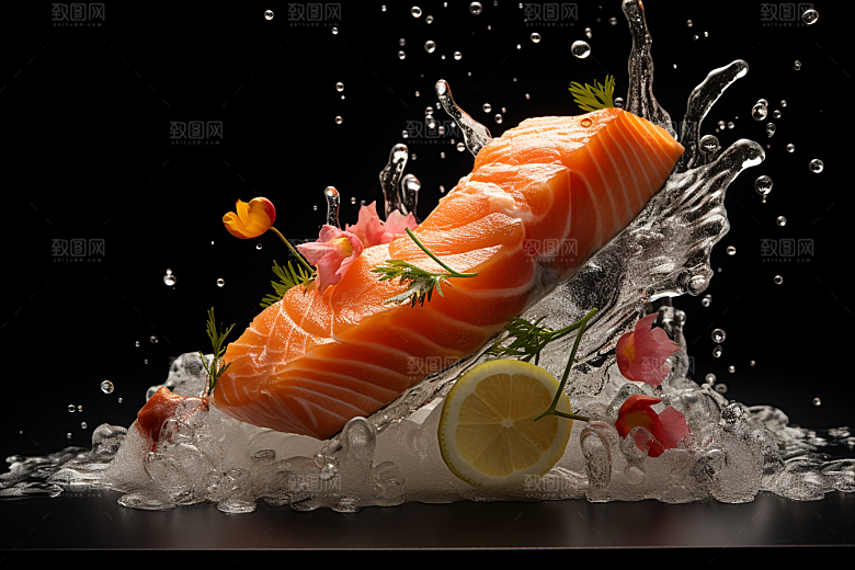 三文鱼鱼肉生鱼片摄影图