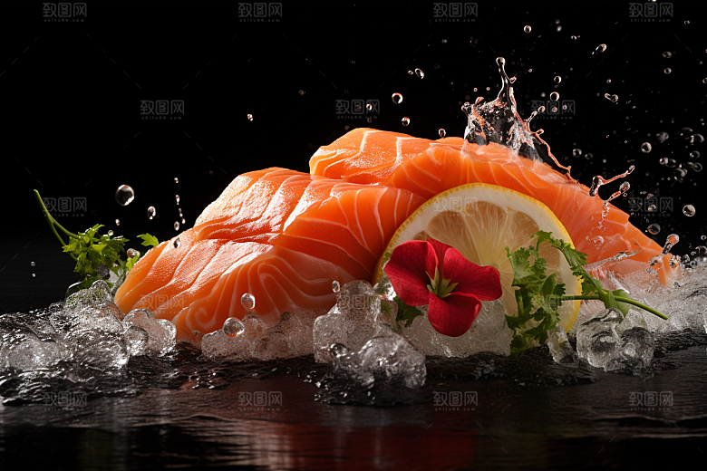三文鱼美食生鱼片摄影图