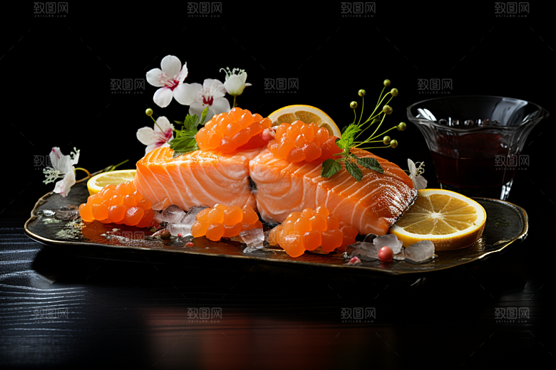 三文鱼美食鱼生摄影图