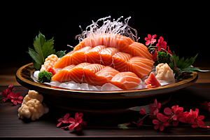 三文鱼鱼肉生鱼片摄影图