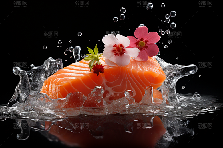 三文鱼鱼生海鲜摄影图