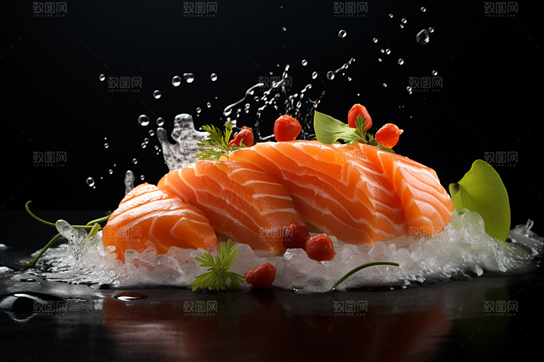 三文鱼日料冰鲜摄影图