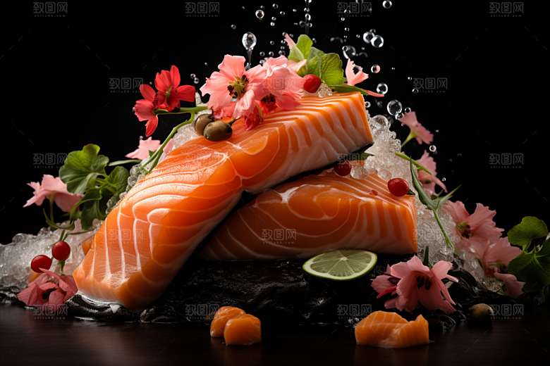 三文鱼冰鲜鱼肉摄影图