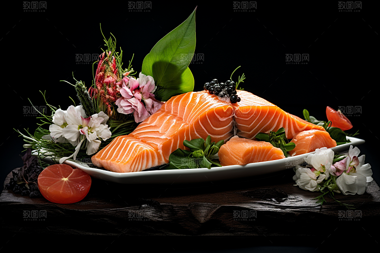 三文鱼美食生鱼片摄影图