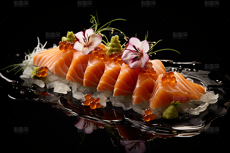 三文鱼美味生鱼片摄影图