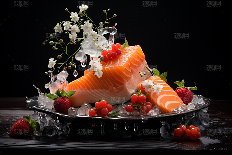 三文鱼鱼肉生鱼片摄影图