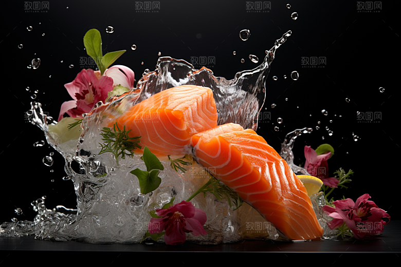 三文鱼冰鲜美味摄影图
