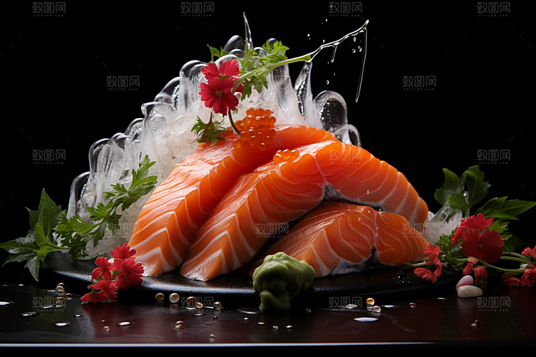 三文鱼鱼肉生鱼片摄影图