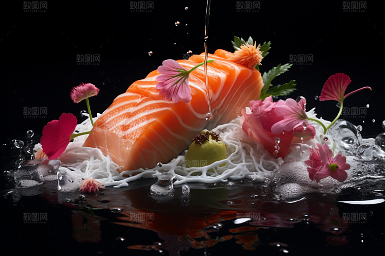 三文鱼日料鱼肉摄影图