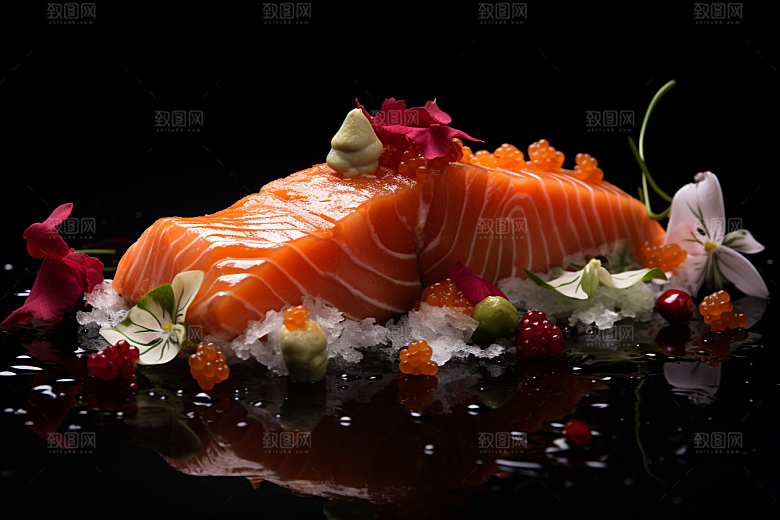 三文鱼海鲜鱼肉摄影图