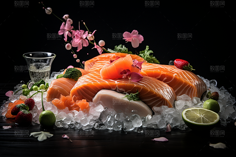 三文鱼鱼肉美味摄影图