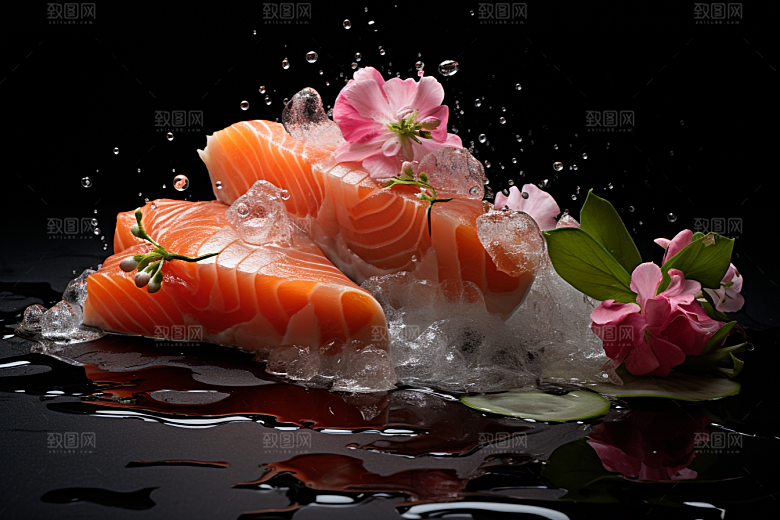 三文鱼鱼生美食摄影图