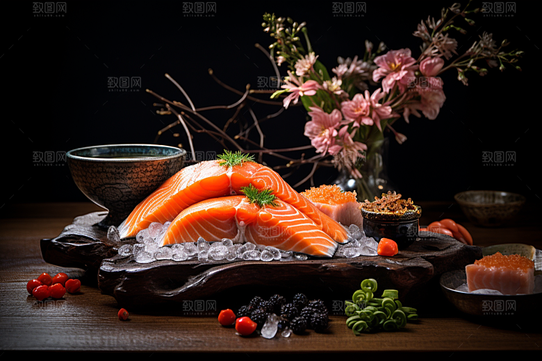 三文鱼日料生鱼片摄影图