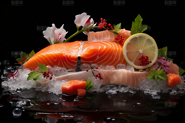 三文鱼日料生鱼片摄影图