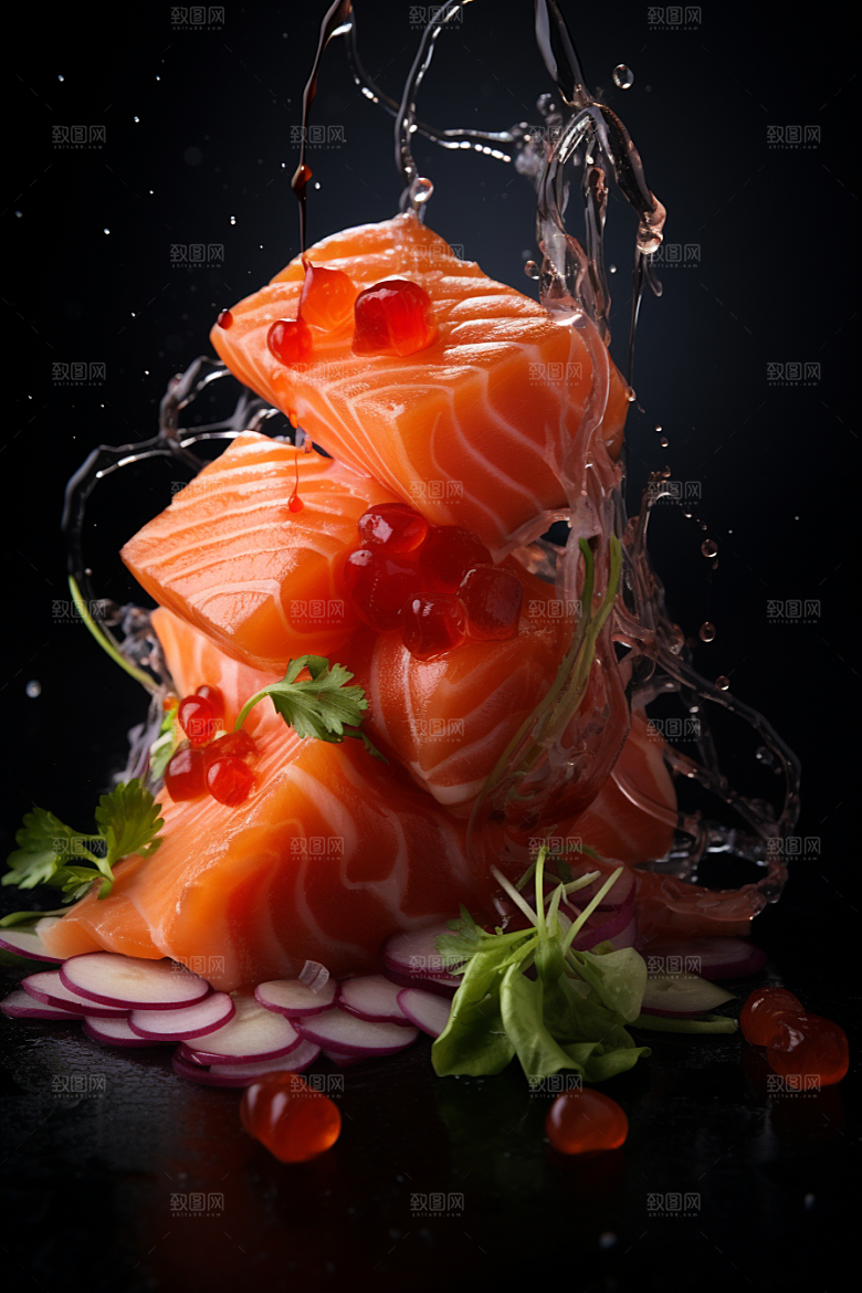 三文鱼鱼生美食摄影图