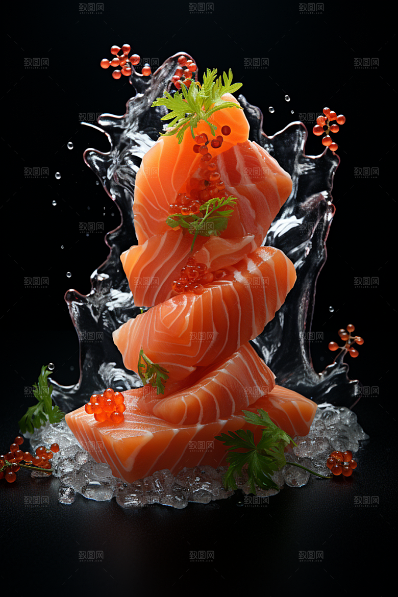 三文鱼鱼肉鱼生摄影图