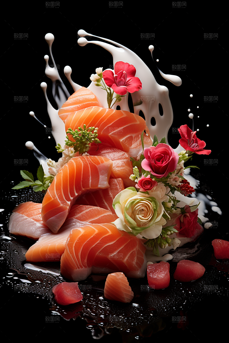 三文鱼日料美食摄影图