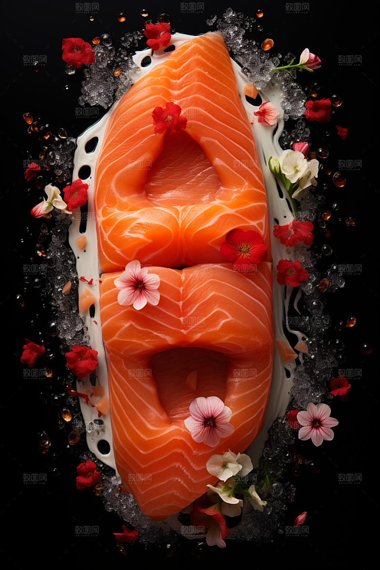 三文鱼鱼肉鱼生摄影图