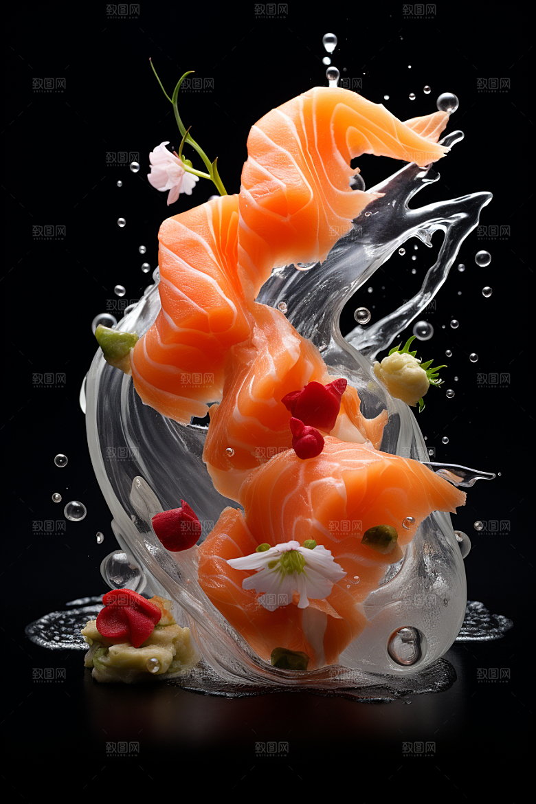 三文鱼生鱼片海鲜摄影图