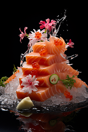 三文鱼生鱼片美食摄影图