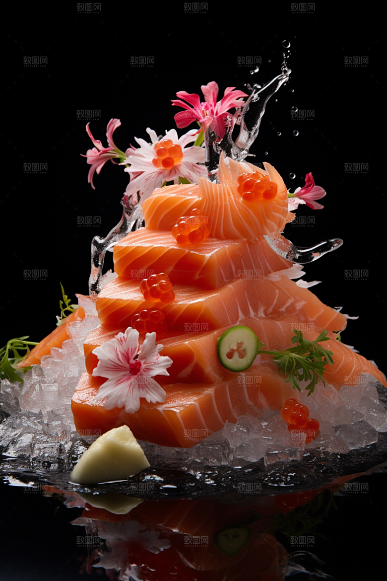 三文鱼生鱼片美食摄影图