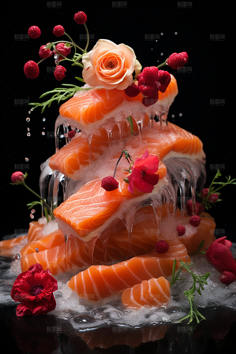 三文鱼鱼生美食摄影图