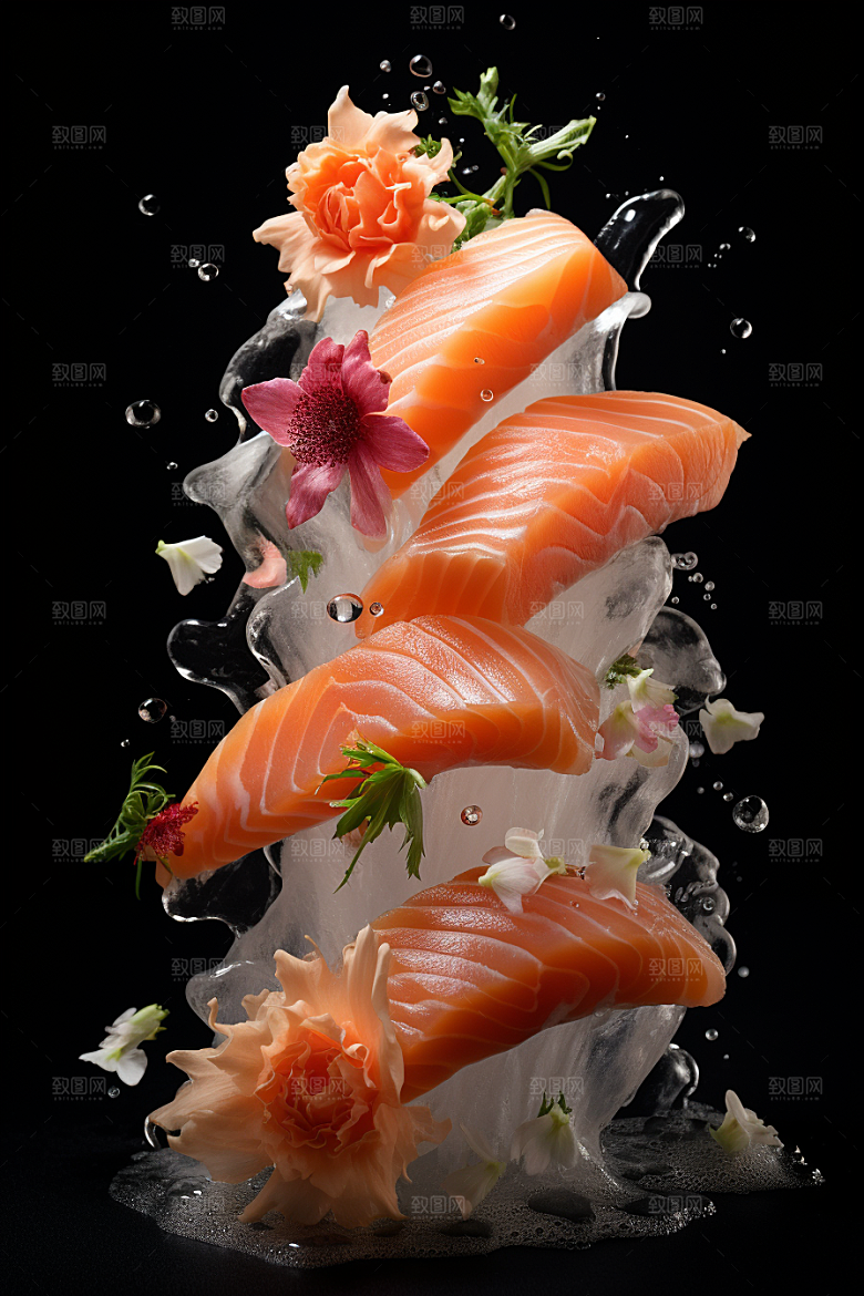 三文鱼新鲜美食摄影图