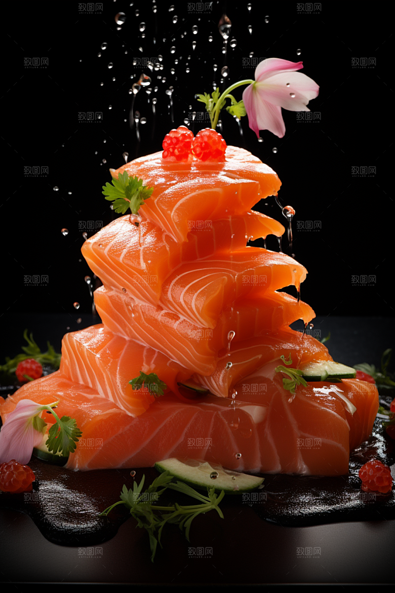 三文鱼鱼肉生鱼片摄影图