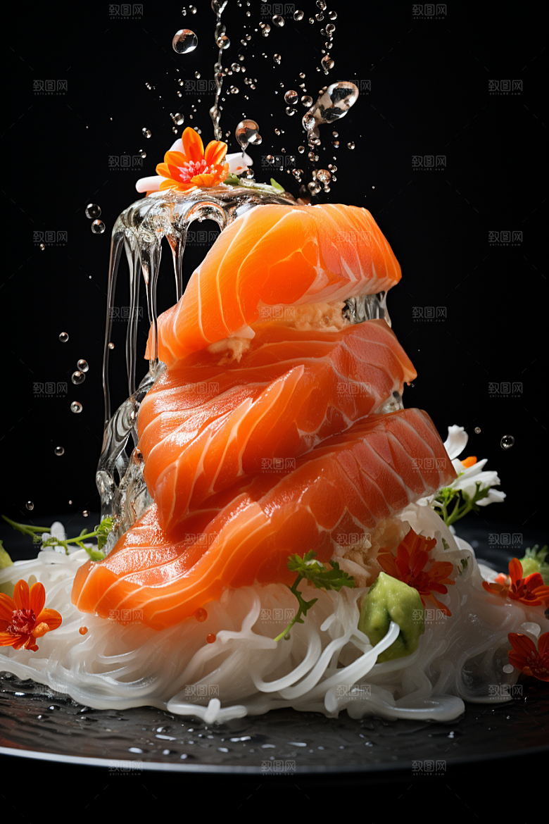 三文鱼美食鱼生摄影图