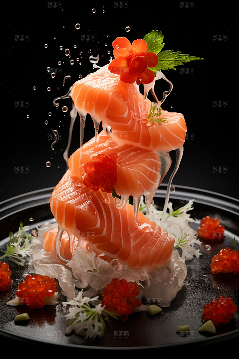 三文鱼冰鲜美食摄影图