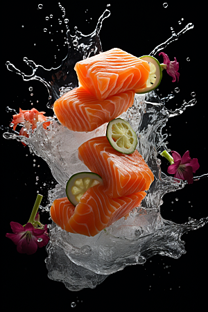 三文鱼美食冰鲜摄影图