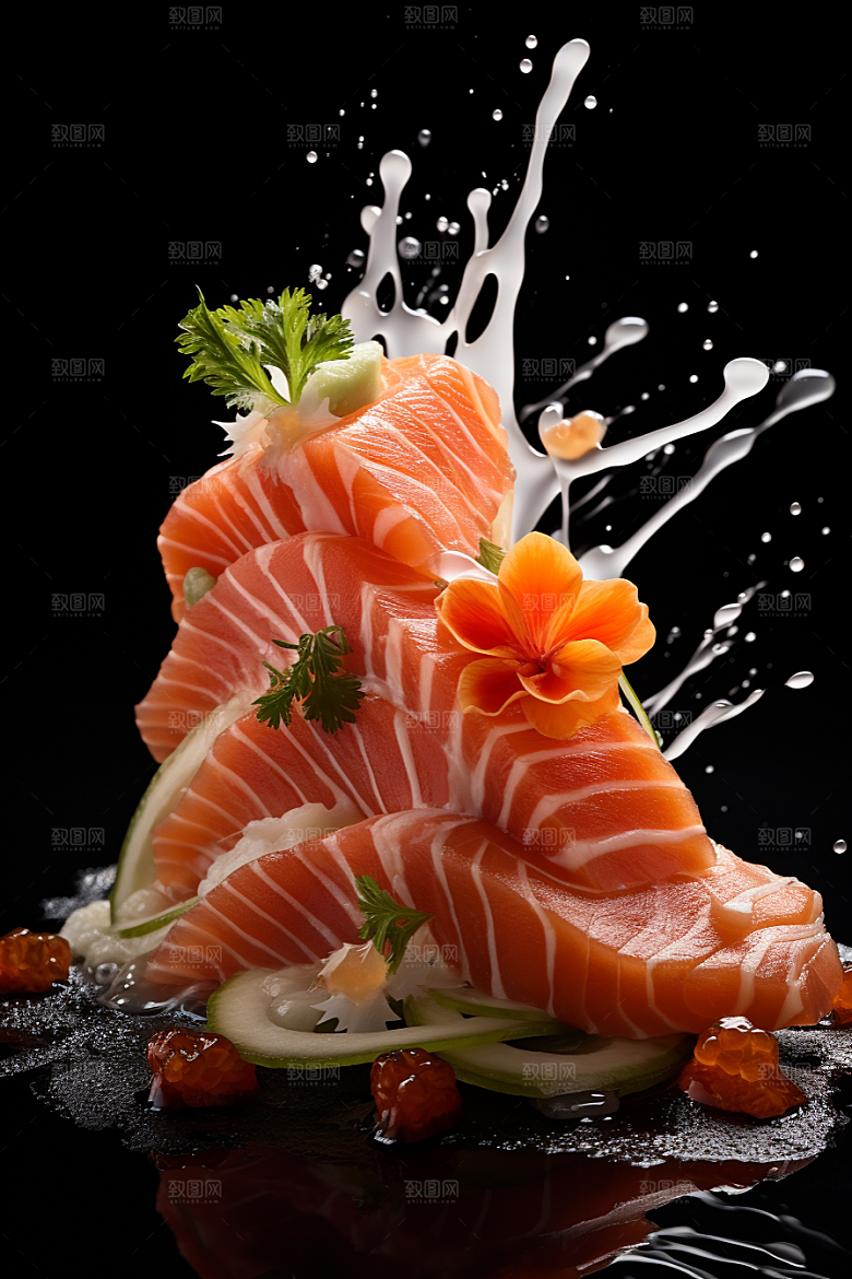三文鱼生鱼片日料摄影图