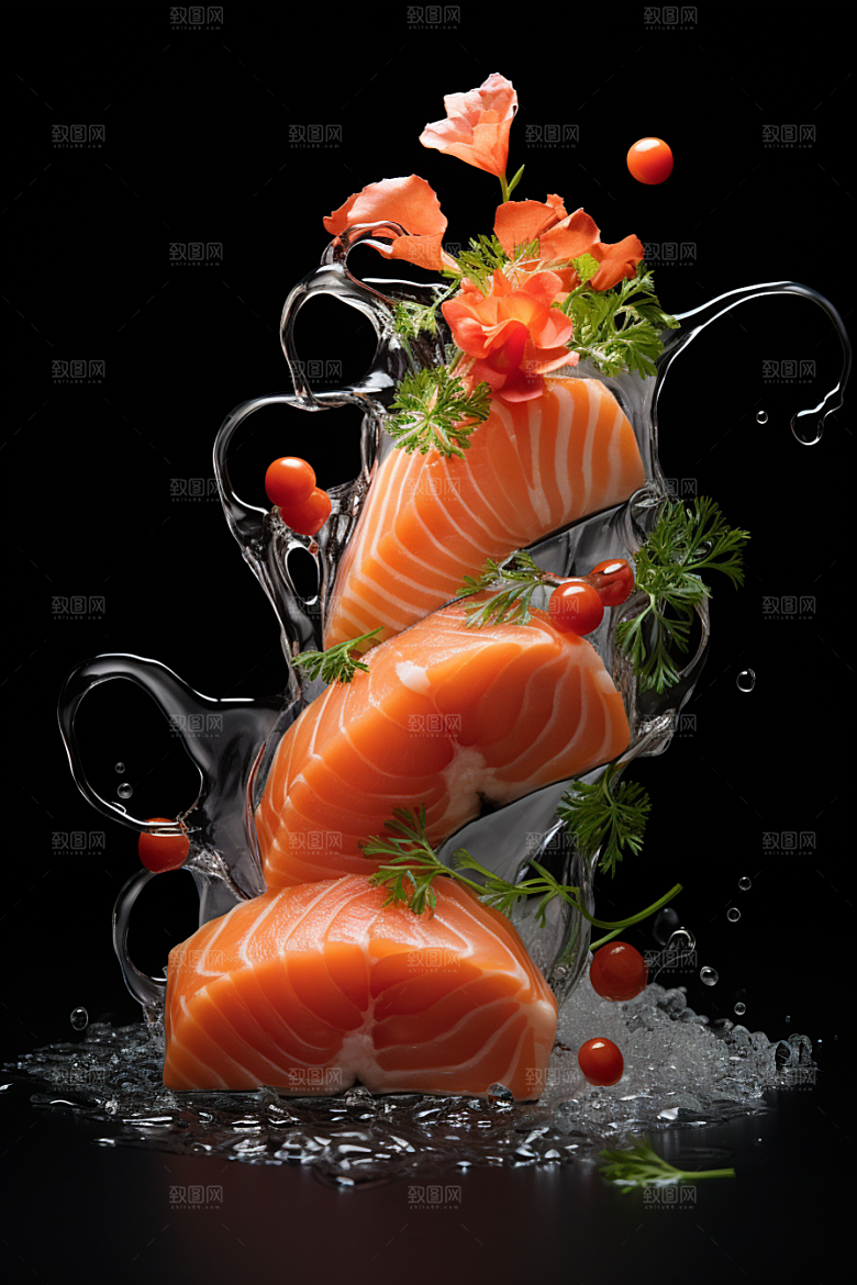三文鱼新鲜美食摄影图