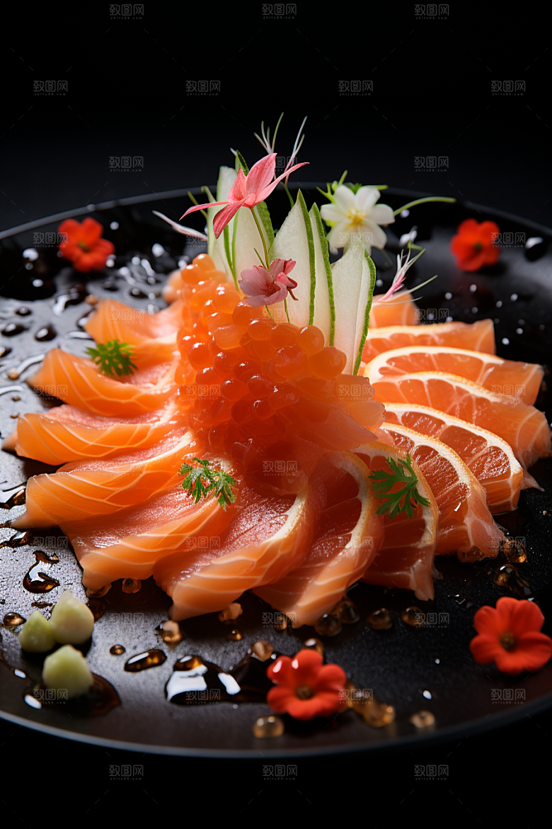 三文鱼新鲜日料摄影图