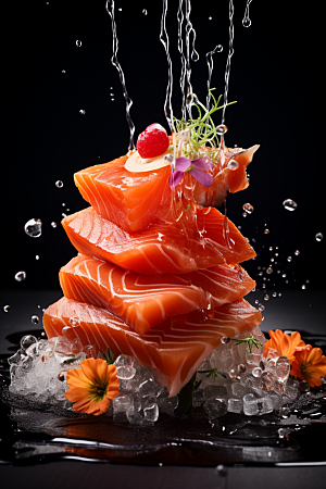 三文鱼日料鱼肉摄影图