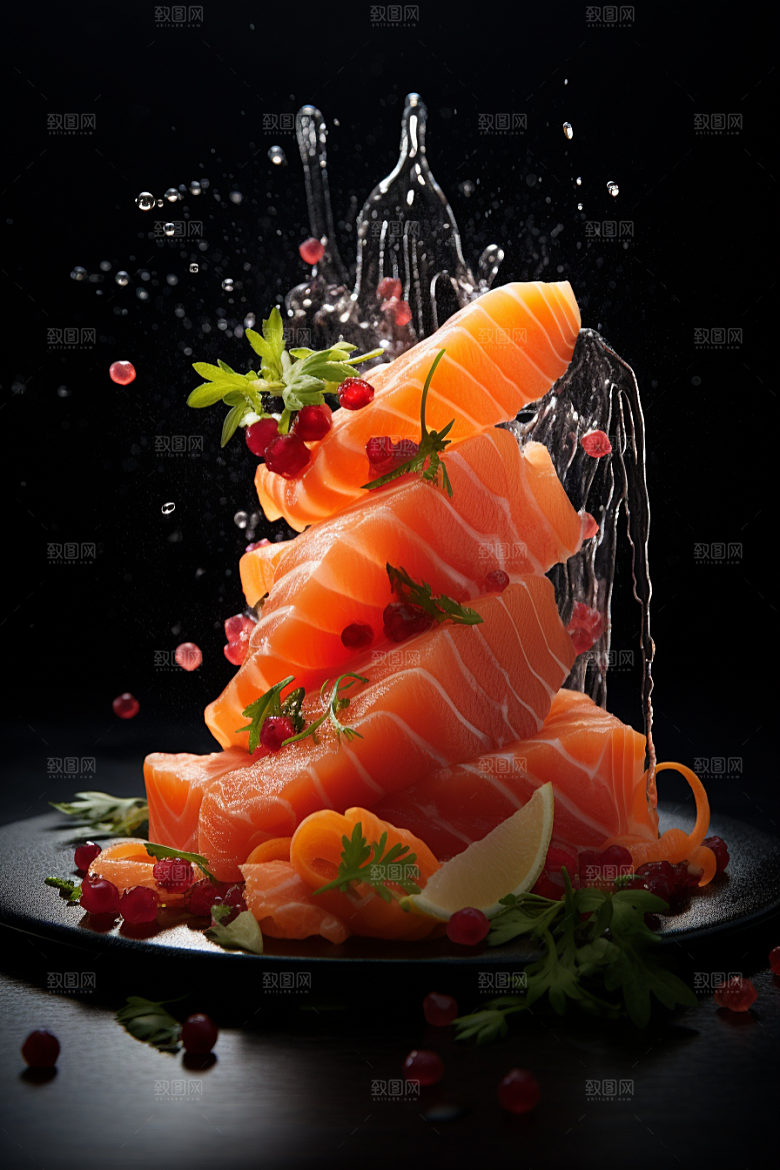 三文鱼美食冰鲜摄影图