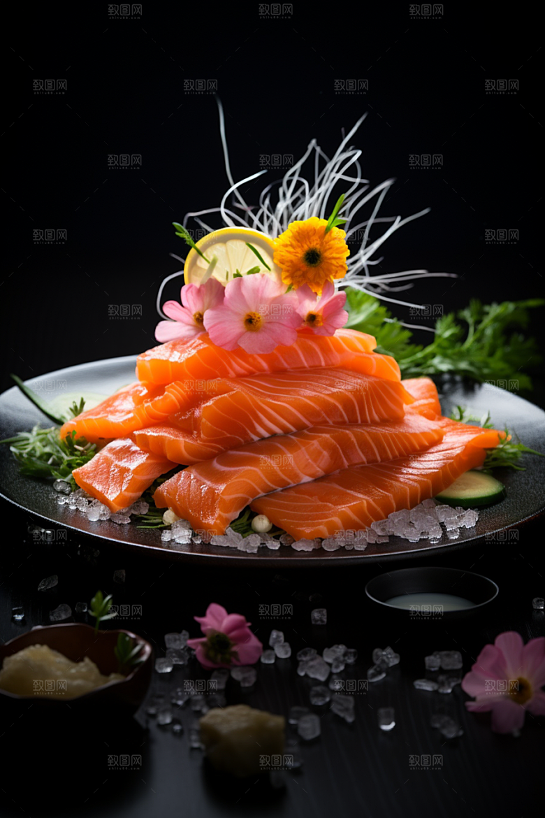三文鱼冰鲜美食摄影图