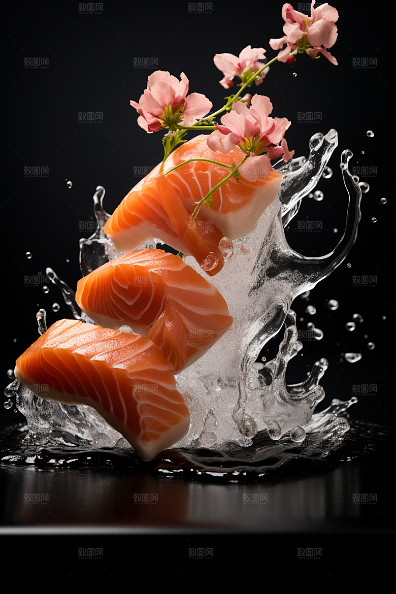 三文鱼美食冰鲜摄影图