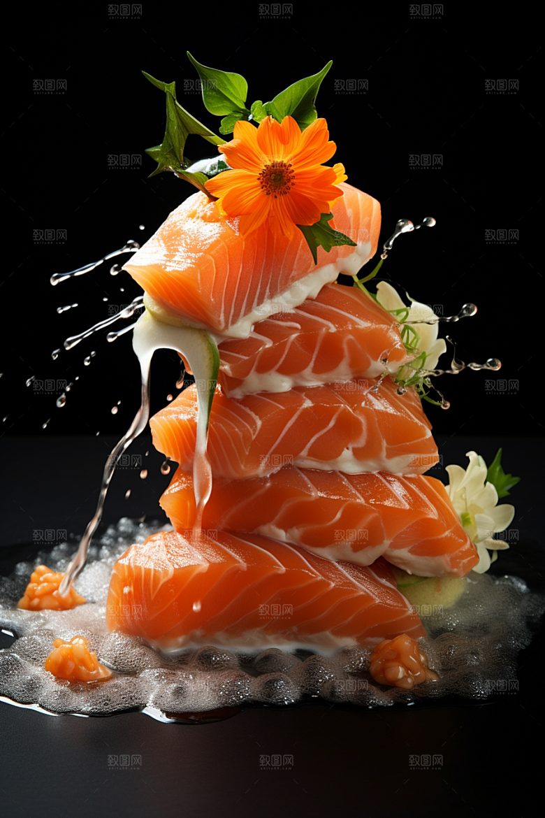 三文鱼鱼生日料摄影图