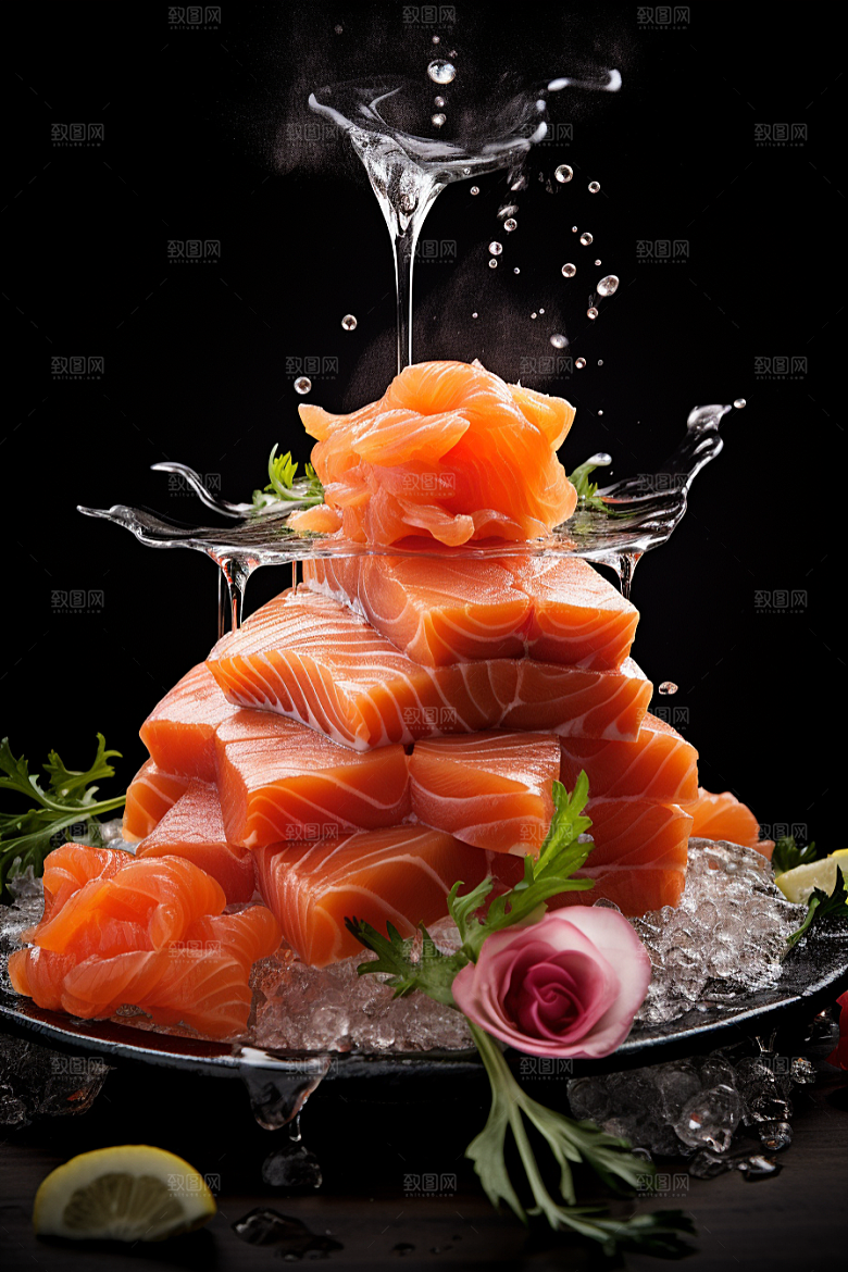 三文鱼美食生鱼片摄影图
