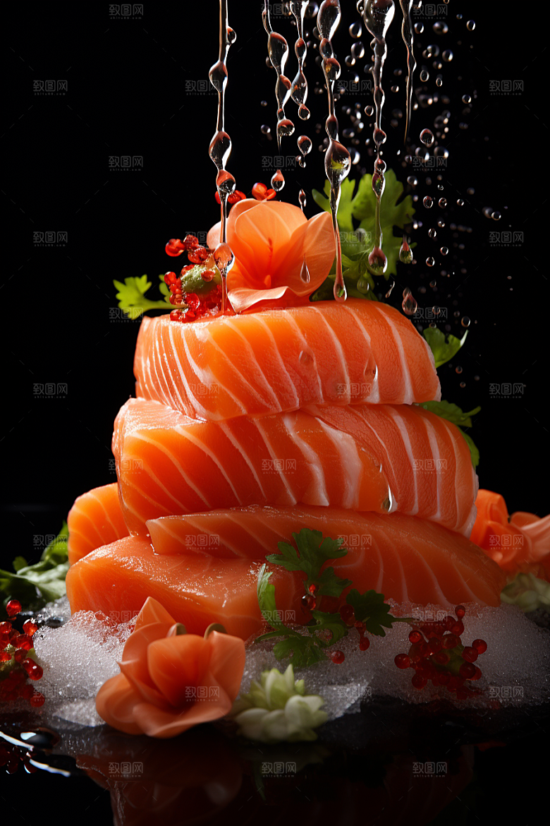 三文鱼生鱼片美食摄影图