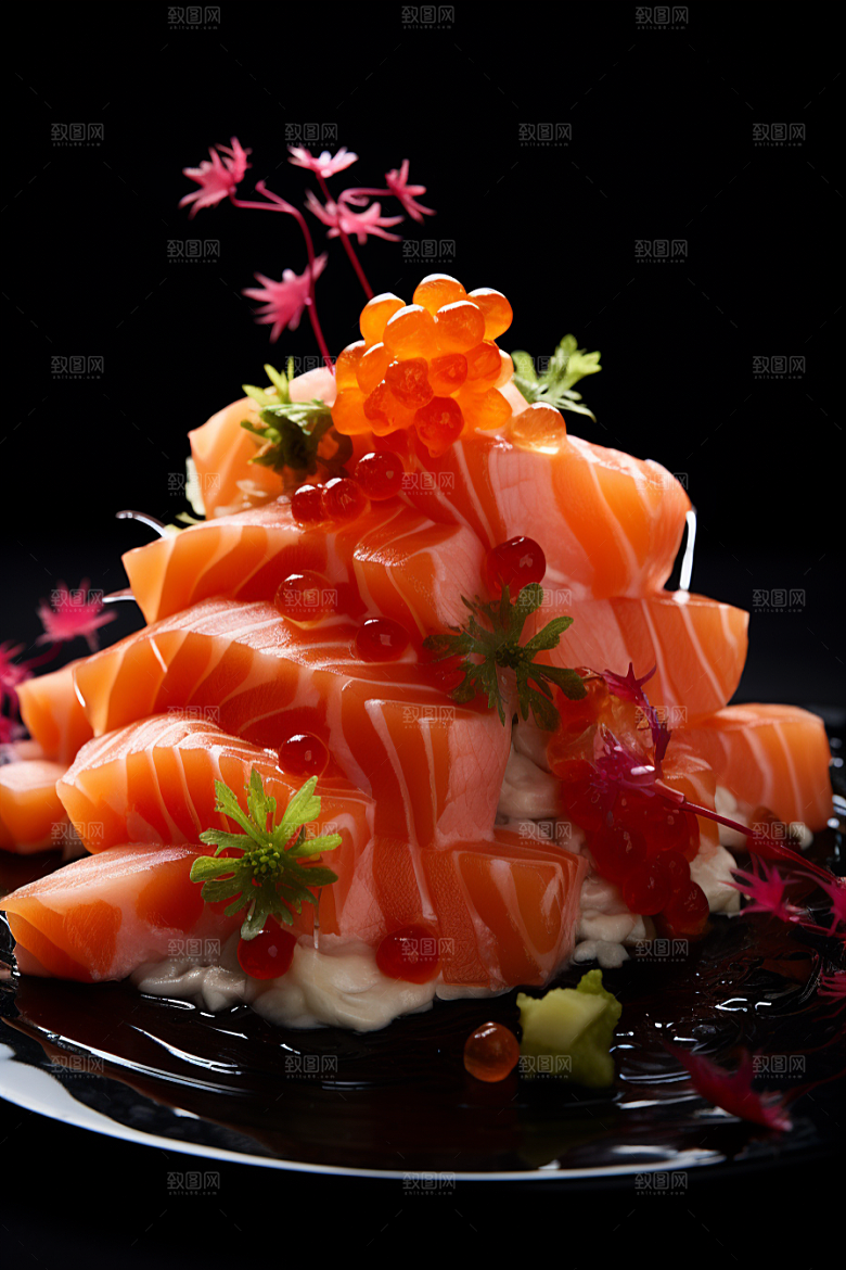 三文鱼美食冰鲜摄影图