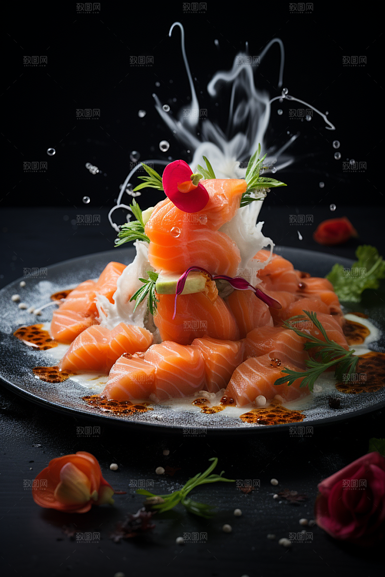 三文鱼美味生鱼片摄影图