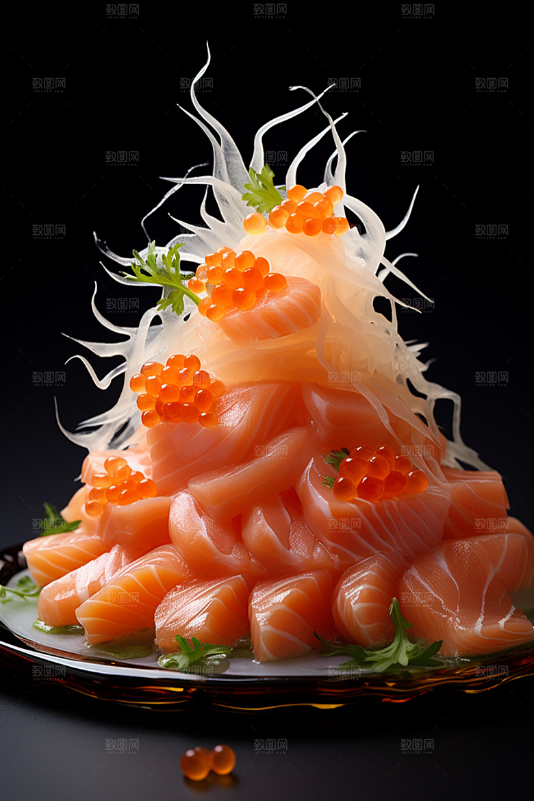 三文鱼冰鲜美食摄影图