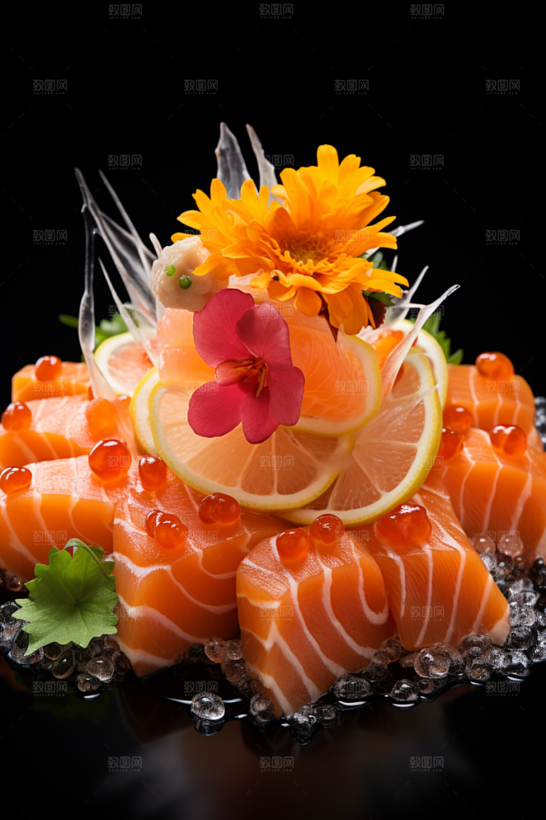 三文鱼美食冰鲜摄影图
