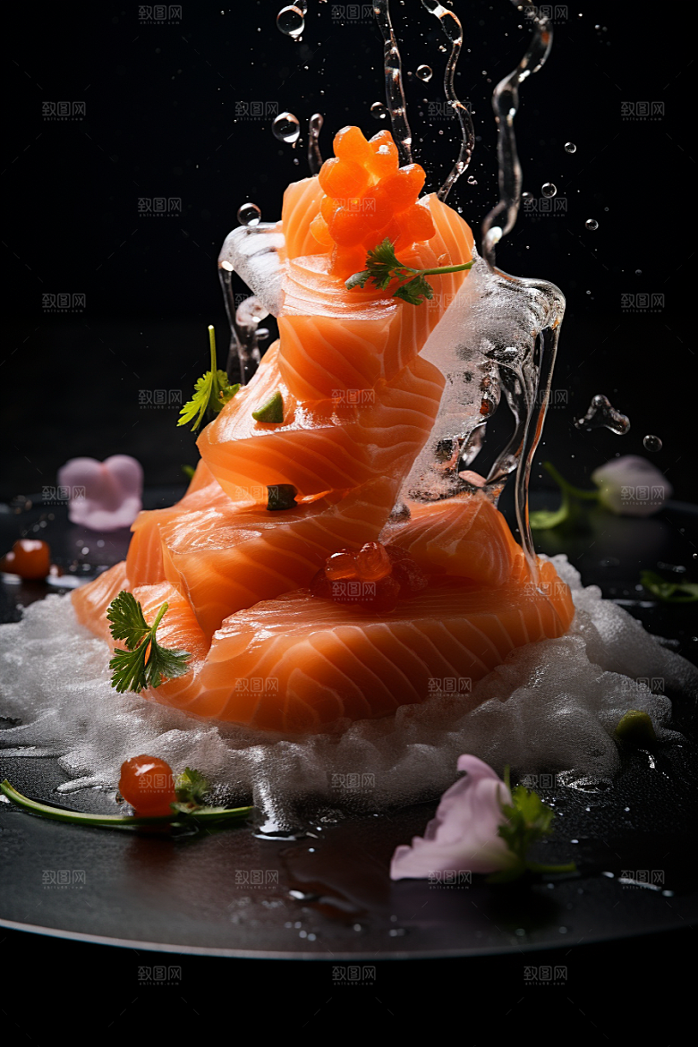 三文鱼鱼肉生鱼片摄影图