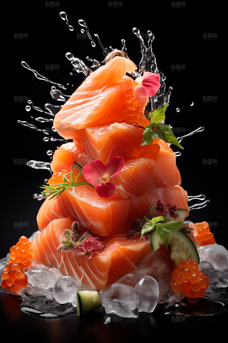 三文鱼美食日料摄影图
